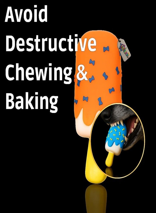 Western Era Ice Cream Stick Shape Dog Squeaky Toy | Chewable Rubber Pet Toy with Bone Print Design | Interactive Play Fetch & Chewing Toy for Dogs & Puppies | Bright, Fun Design with Built-in Squeaker - Image 4